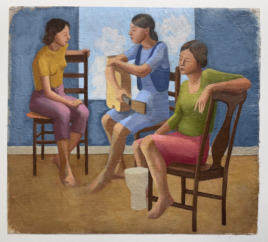 Study for Listen, 16x15 inches, oil on unstretched canvas