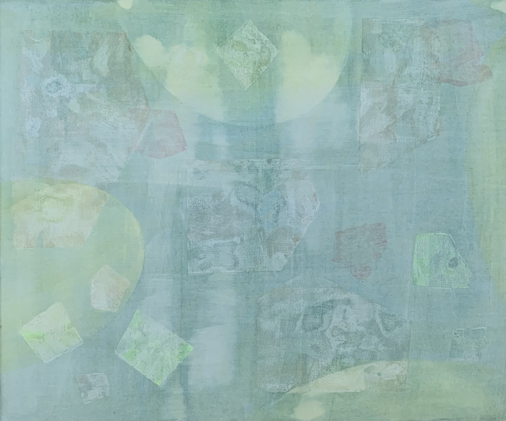 Celadon Rising, 20x24 inches, combined media on canvas, 2022