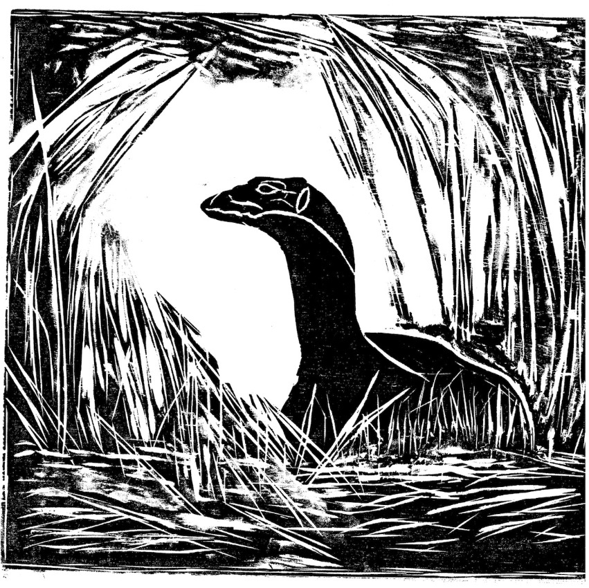 A Visitor, 14 5/8 x 15 3/4 inches, woodcut on Arches, 2025