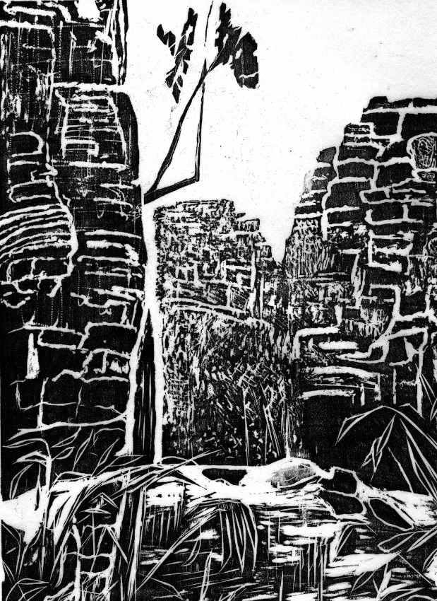 Umbrawarra Gorge, 17 x 14 inches, woodcut on Arches paper, 2026