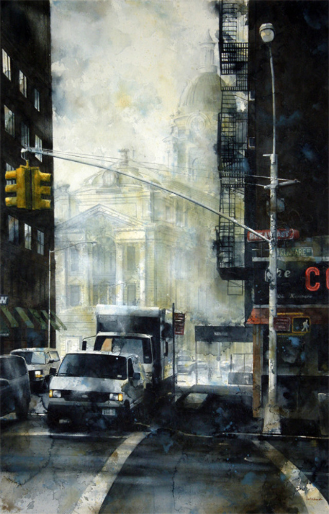"Old Police Headquarters, Centre St.", 40x26 inches, 2021