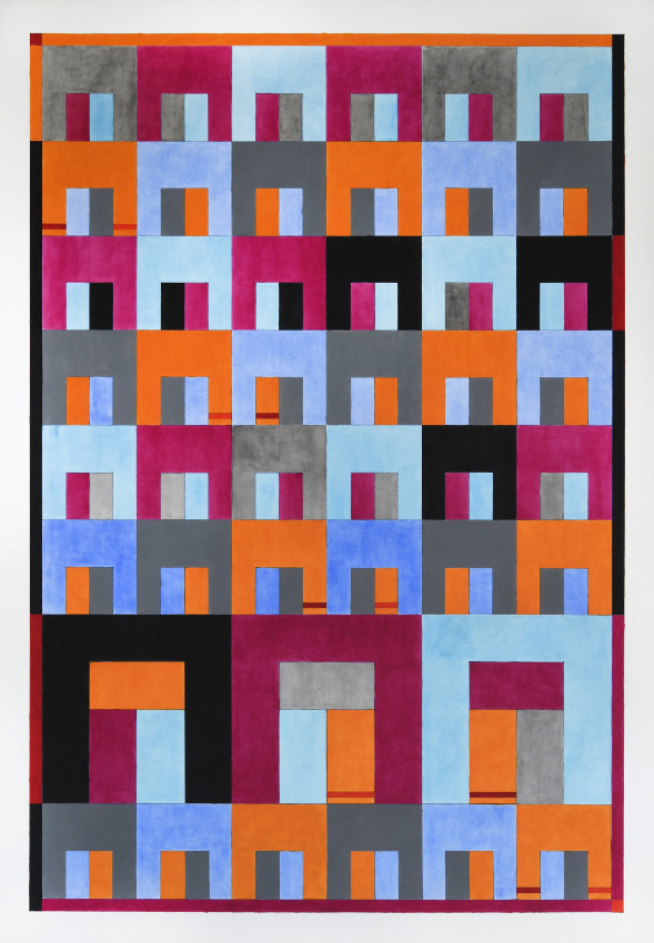 homes for wayward feelings, a single image is not splendor, 36.5 x 24.5 inches, flashe and pen on paper, 2022